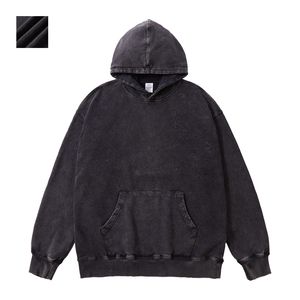 Sweat à capuche vintage d'hiver en coton pur lavé à la lumière Retro Wax Dyed Men's Hoodie Acid Wash Hoodies - Product Image 2
