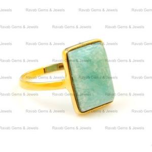 Anillo de aniversario de bodas de plata de ley fina hecho a mano estilo bohemio chapado en oro de 18 quilates 12x16mm amazonita natural fiestas suaves - Product Image 2