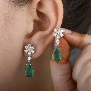 Solid 18K Gold <b>Earrings</b> for Women Natural Diamond Emerald Trendy Dangle Style Perfect Wedding Party Engagement Anniversary Gift - Product Image 2