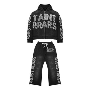 Pantalon à capuche en strass personnalisé de haute qualité ensembles de survêtement en strass pour hommes conception de mode Streetwear vente en gros oem - Product Image 1
