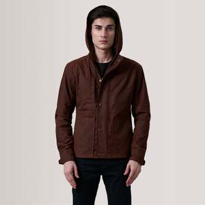 Marlo Brown Canvas Hooded Work <b>Jacket</b> Breathable Denim Cotton Polyester Stand Zipper Winter Sport Casual <b>Rhinestone</b> Washed - Product Image 5