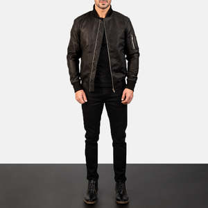 Chaqueta Bomber Bomia MA-1 de Piel de Oveja Genuina con Acabado Desgastado, Reversible, Estilo Vintage para Otoño, Talla XS, Color Negro - Product Image 2
