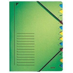 Leitz DIN <b>A4</b> 350g/m Recycled Cardboard File <b>Folder</b> Pendarec with Green Color and Multicolored 12 Compartments - Product Image 1