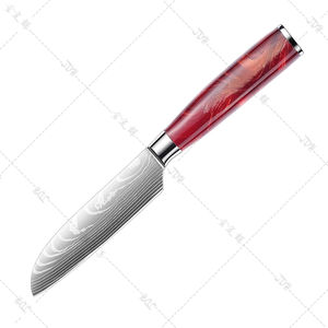 Cuchillo de Cocina de Damasco de 4 Pulgadas con Patrón Láser, Acero Inoxidable 4Cr13 con Mango de Resina Roja, Venta al por Mayor de Fábrica - Product Image 3