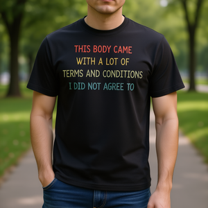 T-shirt promozionale vintage con condizioni e termini evidenziati sul corpo della maglietta - Product Image 3