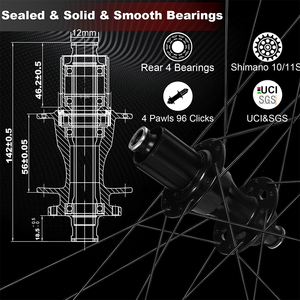 Set di Ruote in Carbonio BUCKLOS YN1500 per Bici da Strada, 700C, Freno a Disco Center Lock, 45/50/57mm - Product Image 2