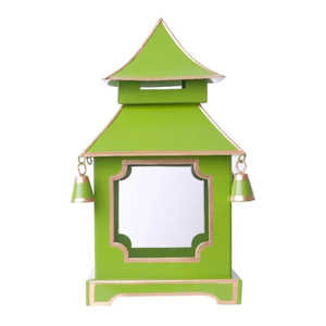 Ensemble de 2 lanternes en métal vert pomme et blanc peintes à la main, porte-bougie décoratif pour décoration intérieure et extérieure à prix avantageux - Product Image 2
