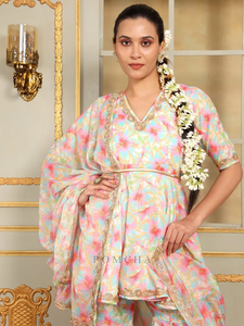 SAADGI GULISTAN SHARARA SET-Robe décontractée en coton avec demi-manches évidées et robe évasée pour femme - Product Image 2