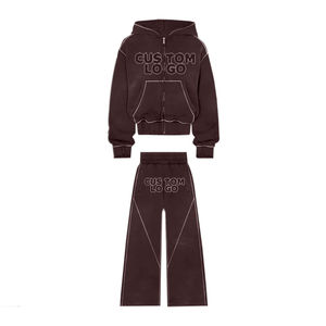 Dernier survêtement imprimé bouffant personnalisé Pantalon évasé surdimensionné en polaire de coton épais Survêtements à capuche survêtements délavés au soleil - Product Image 1