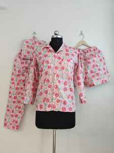 <b>Women's</b> 100% Cotton V-Neck Long Sleeve Lounge Sleep Set-Button Fly Jogger Pants Floral Print Full-Length Luxury <b>Summer</b> <b>Pajamas</b> - Product Image 4