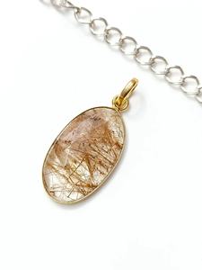 Pendentif en pierre précieuse à facettes en rutile doré naturel plaqué or 925 collier en argent Sterling fait à la main cadeau pour la mère de l'Inde vente - Product Image 6