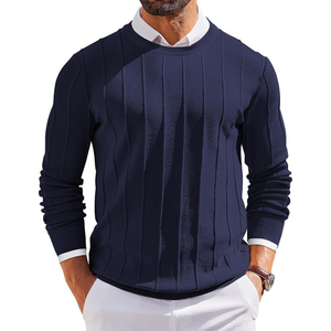 Pull en maille torsadée à manches longues pour homme, coupe ajustée, couleur unie, anti-rétrécissement, séchage rapide, respirant, tendance, personnalisable OEM ODM - Product Image 6