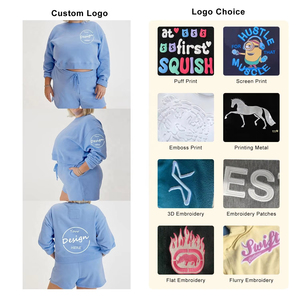 Ensemble de survêtement décontracté à deux pièces avec impression de logo personnalisée, short et sweat-shirt court, pantalon de survêtement pour femmes, taille plus - Product Image 2
