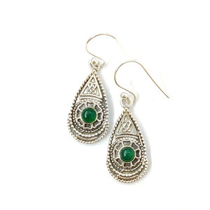 Trendy <b>Green</b> Onyx Drop <b>Earrings</b> with Turquoise Diamond Zircon 3.3 Grams Bezel Setting Rose Gold Hoop Water Drop Shape - Product Image 1