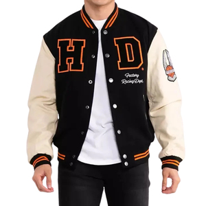 <b>Letter</b> Varsity <b>Jacket</b> <b>Men's</b> Preppy Style Embroidered Patch Design Black Beige Cotton Polyester Autumn Wear - Product Image 3