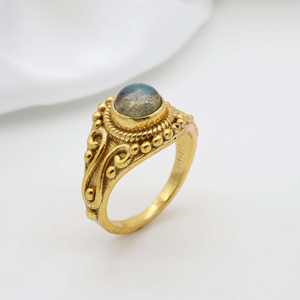 Anillo de Piedra Preciosa de Labradorita de Latón Dorado de Moda al por Mayor, Joyería Fina para Niñas y Mujeres - Product Image 5