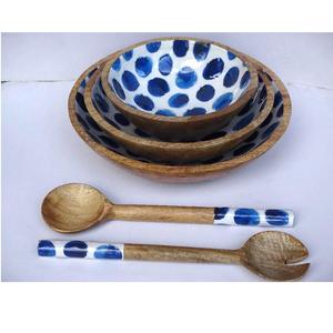 Bols à salade ou bols de service en bois émaillé à motifs de points, très demandés, pour pâtes, nouilles, aliments, salades, en bois de mangue - Product Image 6
