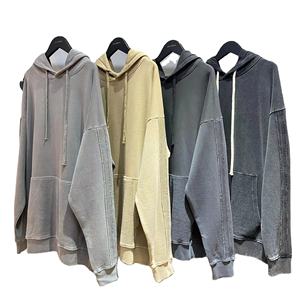 380gsm 100% algodón invierno High Street Vintage lavado hombres cremallera secado rápido transpirable Regular Fit costura Logo personalizado Sudadera con capucha - Product Image 1