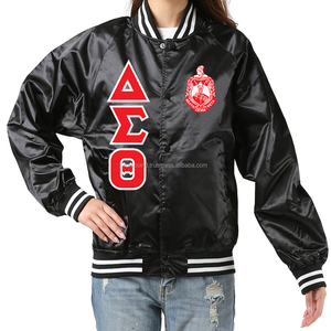 Chaqueta de béisbol para mujer de alta calidad Chaqueta universitaria bordada de satén de poliéster Delta personalizada en estilo griego HBCU - Product Image 1
