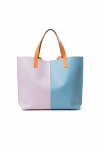 กระเป๋าโท้ทหนังสีพาสเทลสำหรับผู้หญิง สีฟ้าลายบล็อกสีลูกกวาด ซิปกันน้ำ สะพายไหล่หรือถือได้ ขนาดใหญ่ แฟชั่นฤดูร้อน สไตล์สวยงาม - Product Image 6