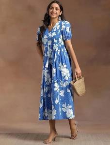 Vestido bohemio de algodón con estampado de bloques a mano indio, ropa informal floral de verano con tacto hecho a mano, regalo perfecto para ella - Product Image 2