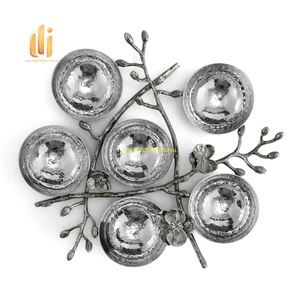 Ensemble de service multi-bols de luxe fait à la main Base de branche florale bols à collation en métal martelé centre de table de mariage plat de fruits décoratif - Product Image 2