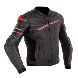 Red & Black Sports Perforated Genuine Leather High Performance Motorbike Jacket CE Protections Racing Motorcycle Jacket For Men - Product Image 1