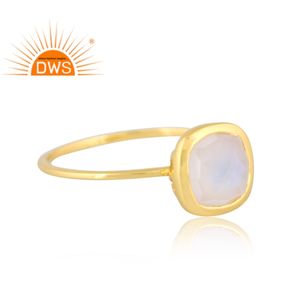 Hot Selling Sterling Silver 18K Gold Plated Natural Rainbow MoonStone Gemstone Stackable <b>Ring</b> Demi Fine Jewelry Manufacturer - Product Image 3