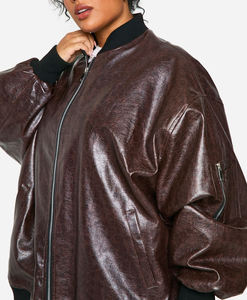 Wholesale High Street stylish cracked leather Varsity Jacket for women's Customizable Winter casual wear baggy ladies jacket - Product Image 3