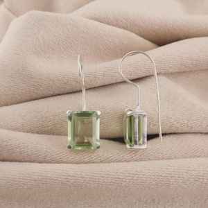 Boucles d'oreilles en améthyste verte faite à la main, en argent Sterling 925, bijoux en pierres précieuses rectangulaires, cadeau élégant pour femmes - Product Image 6
