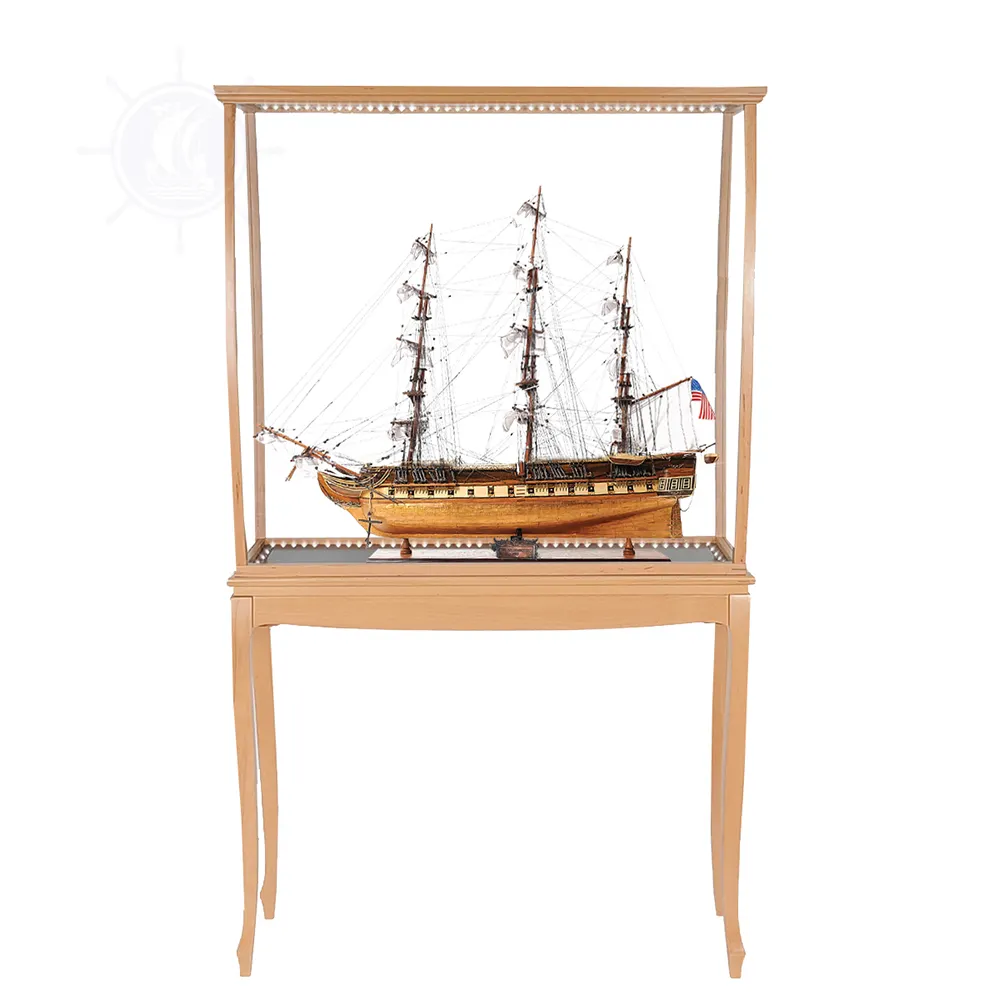 Houten Schip Model Hoge Kwaliteit Vitrine Beukenkleur Met Poten & Verlichting Gemaakt Van Cederhout | Monster Beschikbaar