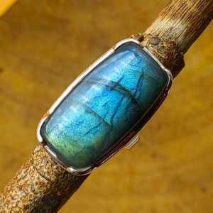 Bague de mariage bohème en argent sterling 925 pour femme faite à la main bleu feu Labradorite pierres précieuses diamant perle lunette réglage incrustation - Product Image 1