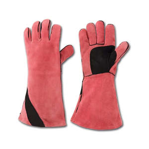 High Quality 7 oz 16INCH Breathable <b>Silicone</b>-free Powder-free Short Stripe Back Safety Cuff Patched Palm Cow Grain <b>Gloves</b> - Product Image 2