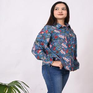 Camisa de mujer, camisa con estampado de bloque de algodón hecho a mano, camisas de diseñador para mujer, camisas de gran tamaño, camisas formales casuales para mujer - Product Image 3