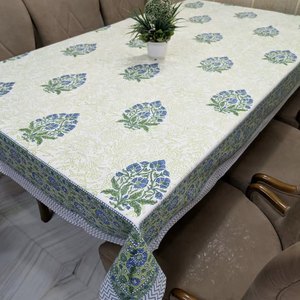Nappe élégante imprimée florale 100% coton fabriquée à la main traditionnelle Artisan Design Hand Block Imprimé Rectangle Table Cover - Product Image 1
