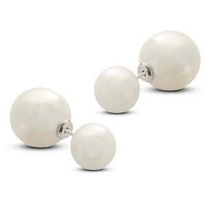 14K <b>White</b> Gold Freshwater <b>White</b> Two Way <b>Pearl</b> Stud <b>Earrings</b> 10-14mm - Product Image 3