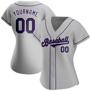 Maillot de baseball personnalisé gris violet-noir authentique - Product Image 2