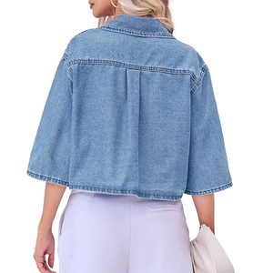Veste en jean en coton doux et confortable de qualité pour femmes Taille matelassée poitrine rabat poche plaquée Logo personnalisé avec OEM - Product Image 4