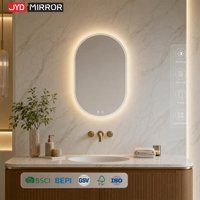 Miroir de salle de bain ovale rétroéclairé et frontalement éclairé de 4 mm en aluminium écologique, anti-buée, avec éclairage LED, personnalisable, fabrication OEM/ODM
