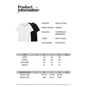 T-shirt pour homme STREETLAB, dégradé, broderie brosse à dents, col rond, manches courtes, style streetwear, jersey de coton 240G - Product Image 5