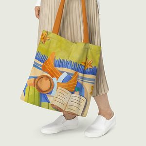 Bohemian Style Canvas Tote <b>Bag</b> with Zipper Closure Lightweight & Versatile Customizable Size Multi-Use for Daily Shopping Travel - Product Image 4