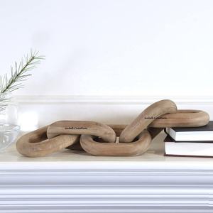 Sculpture en bois rustique artisanale en bois d'acacia maillons de chaîne décoratifs naturels pour étagère moderne style Art déco décor à la maison - Product Image 3