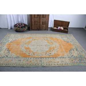 Tapis turc, grand tapis de 5,8 x 9,4 pieds, tapis en laine orange et bleu - Product Image 3