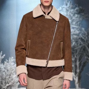 แจ็คเก็ตหนังแท้สำหรับผู้ชาย, หนังแกะแท้ Sherpa shearling faux ขนเงางามถักนุ่มเข็มขัดนักบินนักบิน B3ทิ้งระเบิด - Product Image 1