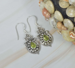925 <b>Sterling</b> <b>Silver</b> Green Peridot <b>Earrings</b> Handmade Pear Shape Designer Hook <b>Earrings</b> Christian Gift Wholesale Factory Price - Product Image 1