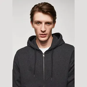 Men's Dark Gray Hooded Zip-Up Sweatshirt Regular Fit Solid <b>Colour</b> Casual Fleece Hoodie With Front Pocket Autumn Wear 2027 - Product Image 6