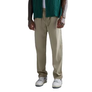 Pantalon droit décontracté personnalisé de couleur beige pour hommes avec cordon de serrage et poches latérales à vendre à bas prix - Product Image 1