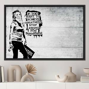 Arte de Graffiti de Banksy 'Logra la Grandezza', Lienzo Impreso para Decoración de Pared, Lienzo con Marco Negro - Product Image 1