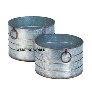 Vintage Galvanized <b>Planter</b> Round Shape <b>Garden</b> Ware Designer <b>Planter</b> High Quality Wholesale Fancy Metal <b>Planter</b> - Product Image 3