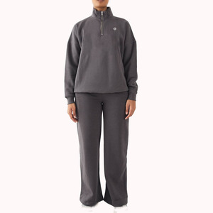 Ensemble de survêtement en polaire pour femmes, pull à demi-zip, pantalon à jambe droite, coupe décontractée, fabrication de vêtements en gros OEM - Product Image 1